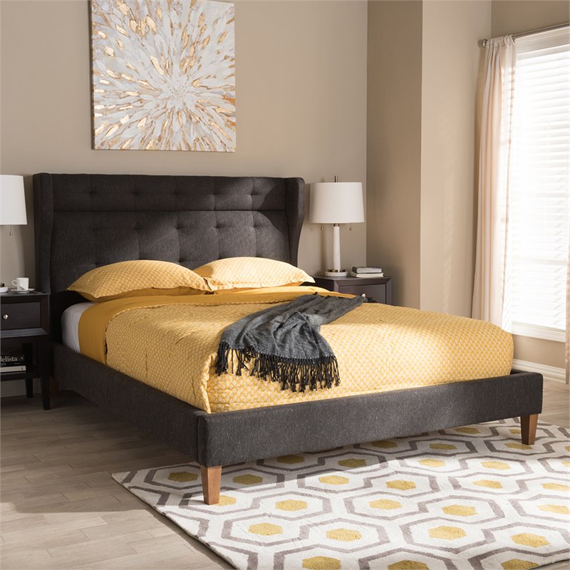 Baxton Studio Casper Tufted King Platform Bed in Charcoal Gray