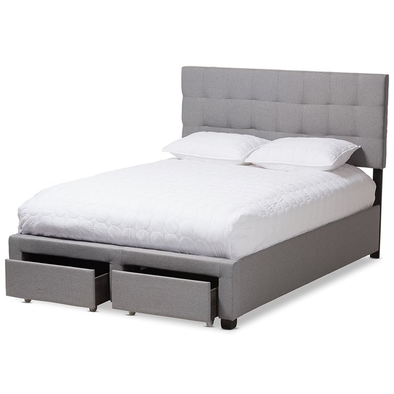 Baxton Studio Tibault Tufted Queen Storage Panel Bed in Gray