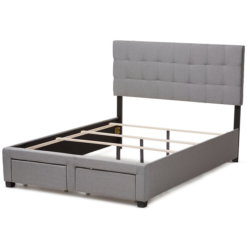 Baxton Studio Tibault Tufted Queen Storage Panel Bed in Gray