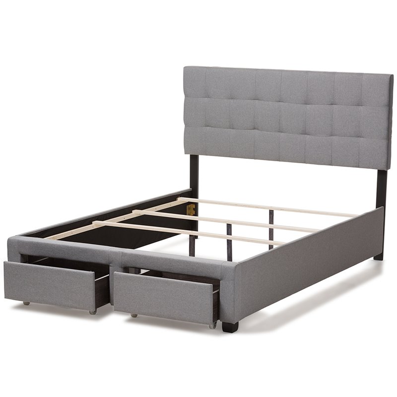 Baxton Studio Tibault Tufted Queen Storage Panel Bed in Gray