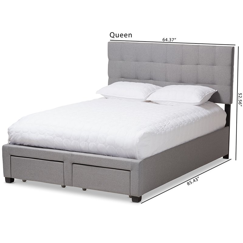 Baxton Studio Tibault Tufted Queen Storage Panel Bed in Gray