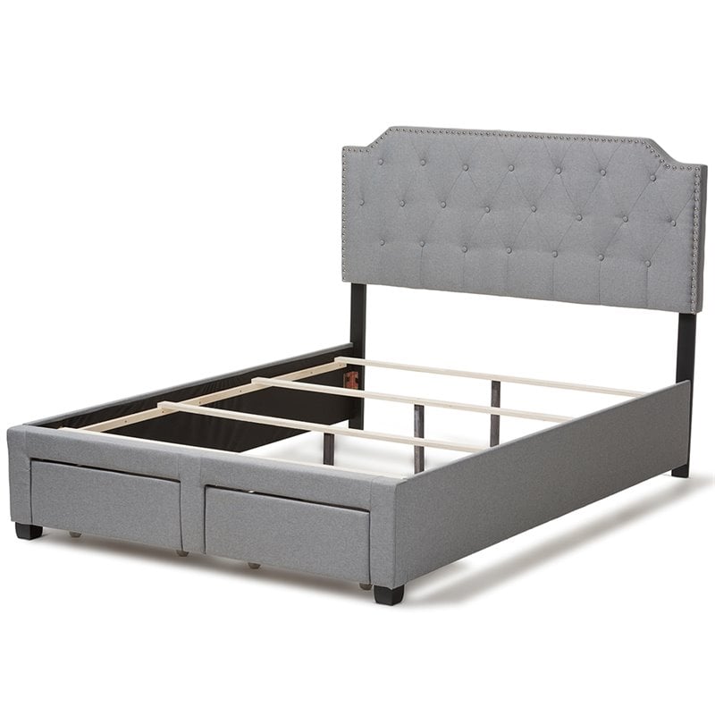 Baxton Studio Aubrianne Tufted Queen Storage Panel Bed in Gray