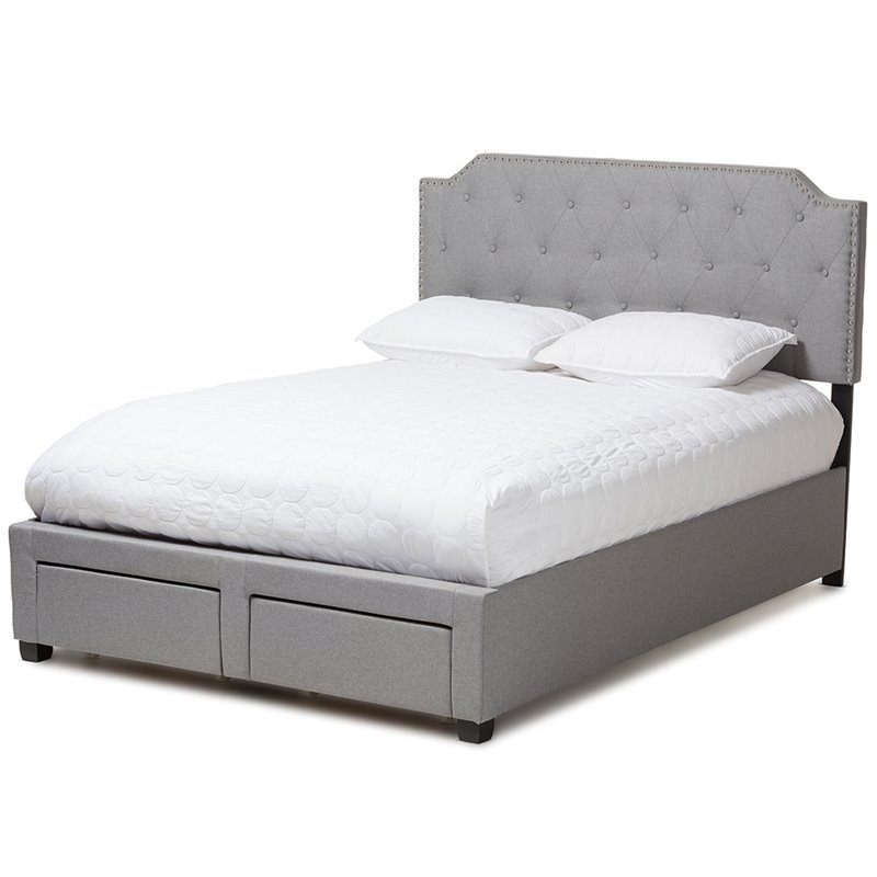 Baxton Studio Aubrianne Tufted Queen Storage Panel Bed in Gray Cymax