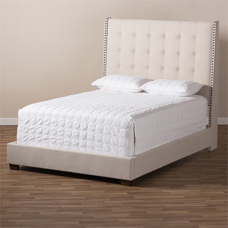 Baxton Studio Georgette Tufted Queen Panel Bed in Light Beige