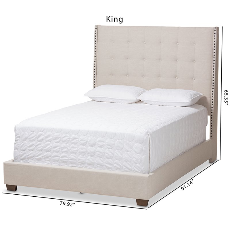 Baxton Studio Georgette Tufted King Panel Bed in Light Beige