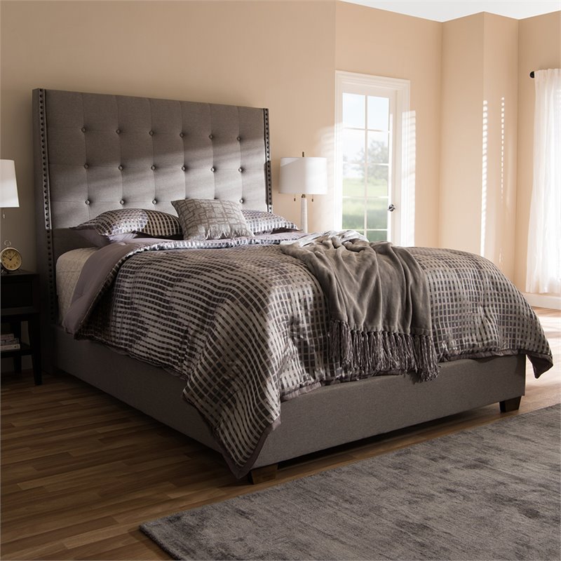 Baxton Studio Georgette Tufted Queen Panel Bed in Light Gray