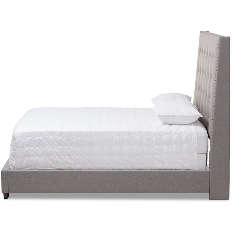 Baxton Studio Georgette Tufted Queen Panel Bed in Light Gray
