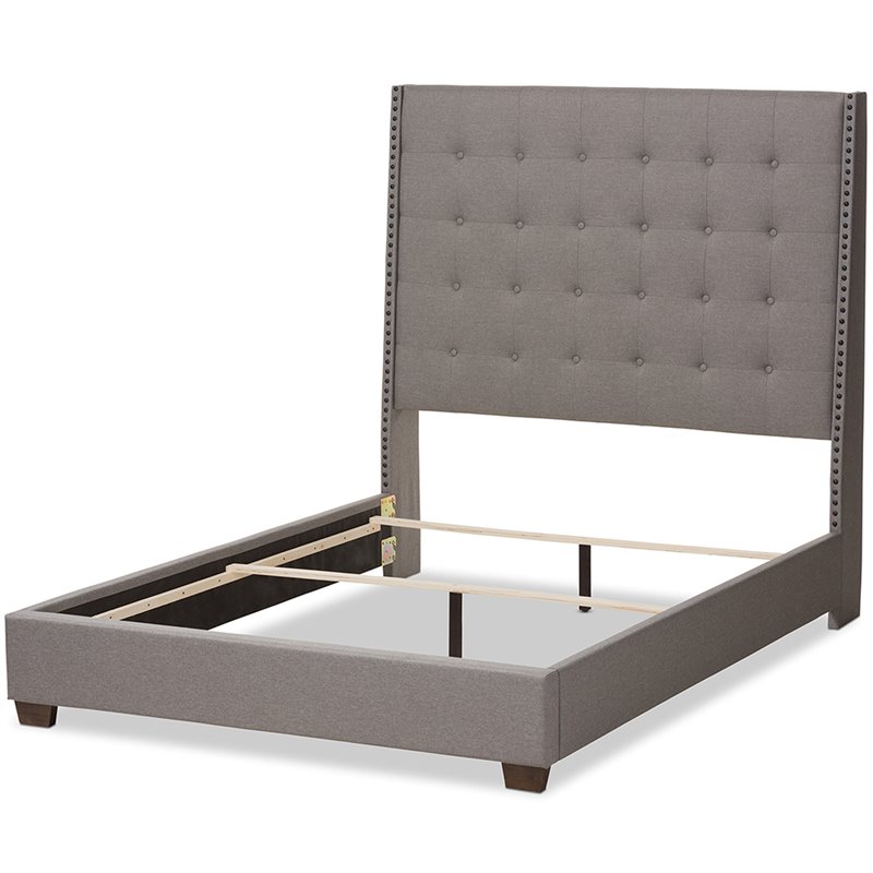Baxton Studio Georgette Tufted Queen Panel Bed in Light Gray