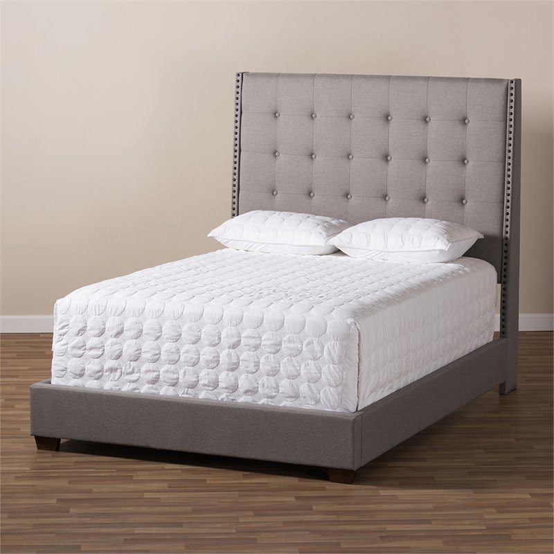 Baxton Studio Georgette Tufted Queen Panel Bed in Light Gray