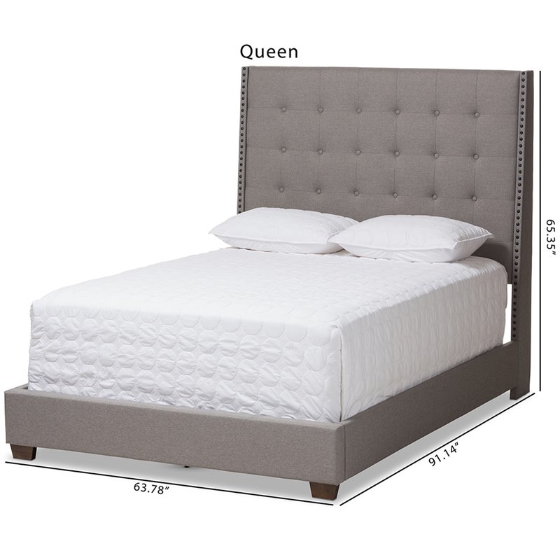 Baxton Studio Georgette Tufted Queen Panel Bed in Light Gray