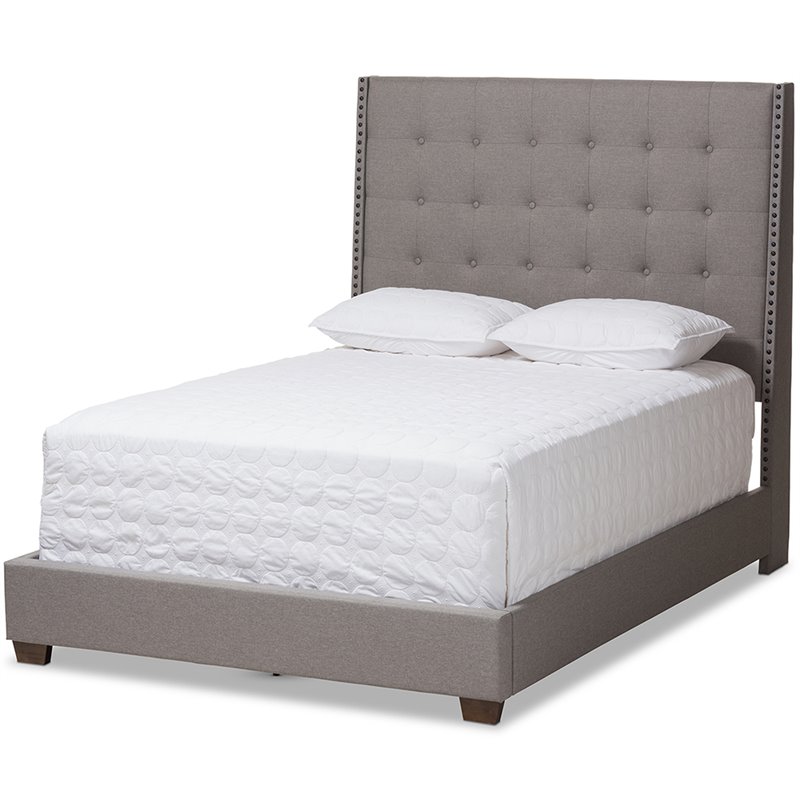 Baxton Studio Georgette Tufted Queen Panel Bed in Light Gray