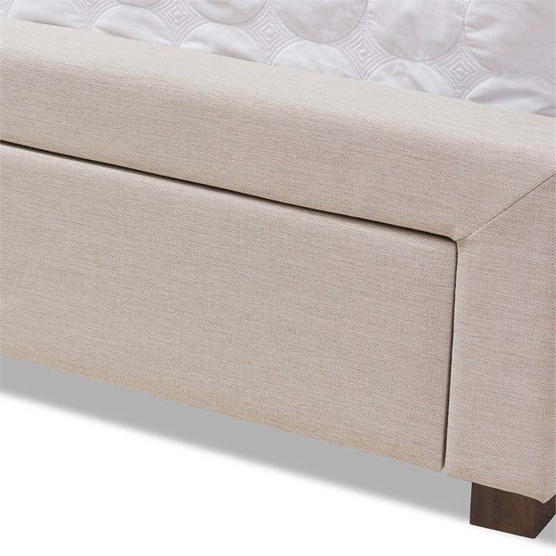 Baxton Studio Aurelie Tufted Queen Storage Platform Bed in Light Beige