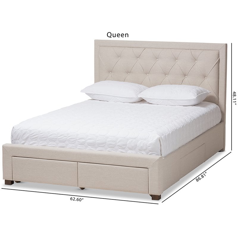 Baxton Studio Aurelie Tufted Queen Storage Platform Bed in Light Beige