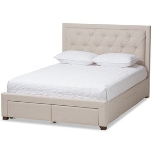 Baxton Studio Aurelie Tufted Queen Storage Platform Bed in Light Beige