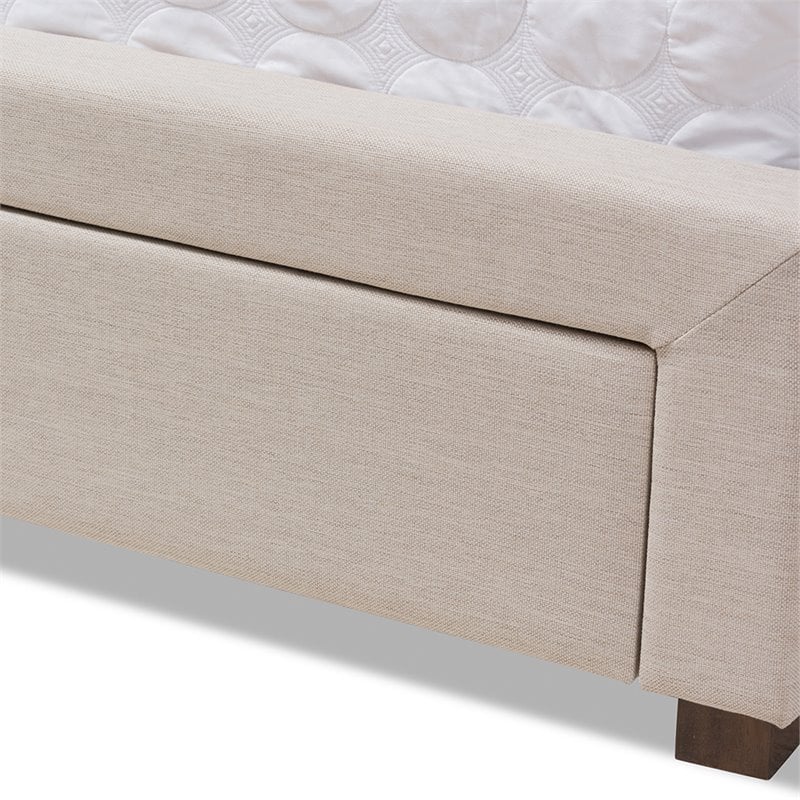 Baxton Studio Aurelie Tufted King Storage Platform Bed in Light Beige
