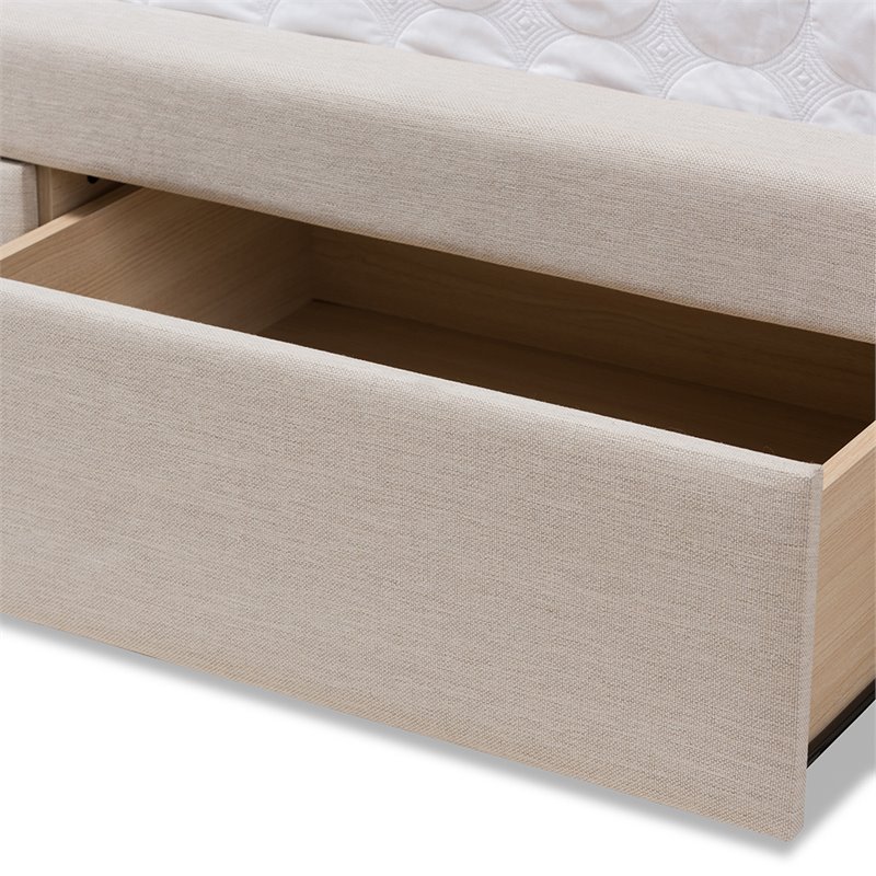 Baxton Studio Aurelie Tufted King Storage Platform Bed in Light Beige
