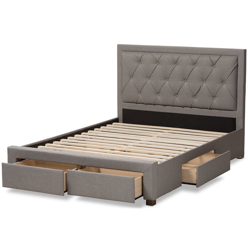 Baxton Studio Aurelie Tufted Queen Storage Platform Bed in Light