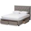 Baxton Studio Aurelie Tufted King Storage Platform Bed in Light Gray