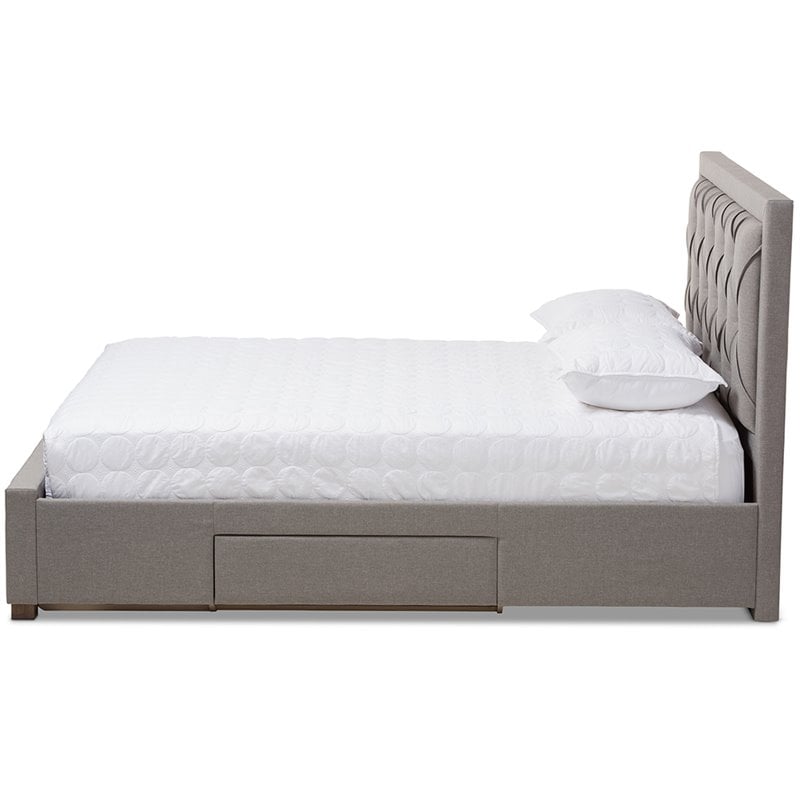 Baxton Studio Aurelie Tufted King Storage Platform Bed in Light Gray