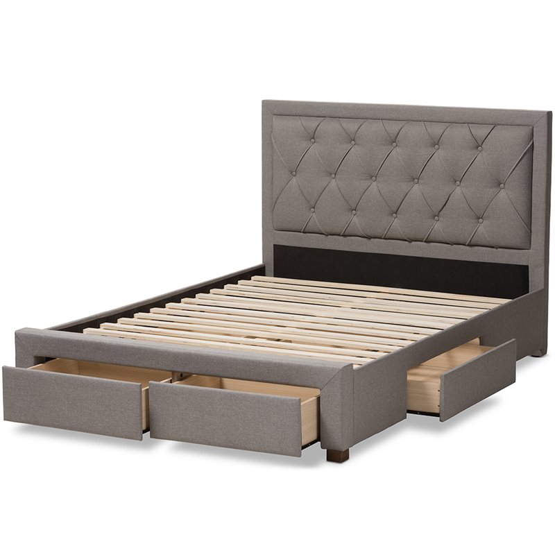 Baxton Studio Aurelie Tufted King Storage Platform Bed in Light Gray
