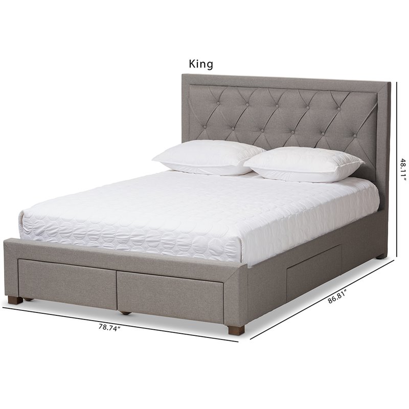 Baxton Studio Aurelie Tufted King Storage Platform Bed in Light Gray