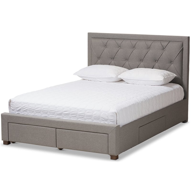 Baxton Studio Aurelie Tufted King Storage Platform Bed in Light Gray