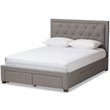 Baxton Studio Aurelie Tufted King Storage Platform Bed in Light Gray