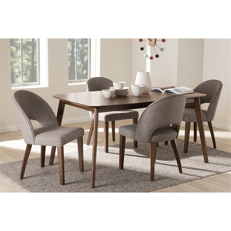 Baxton Studio Wesley 5 Piece Dining Set in Light Gray and Walnut Brown