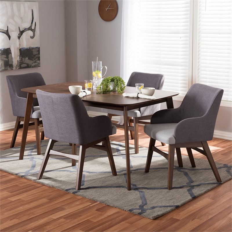 Baxton Studio Monte 5 Piece Dining Set in Gray and Walnut Brown