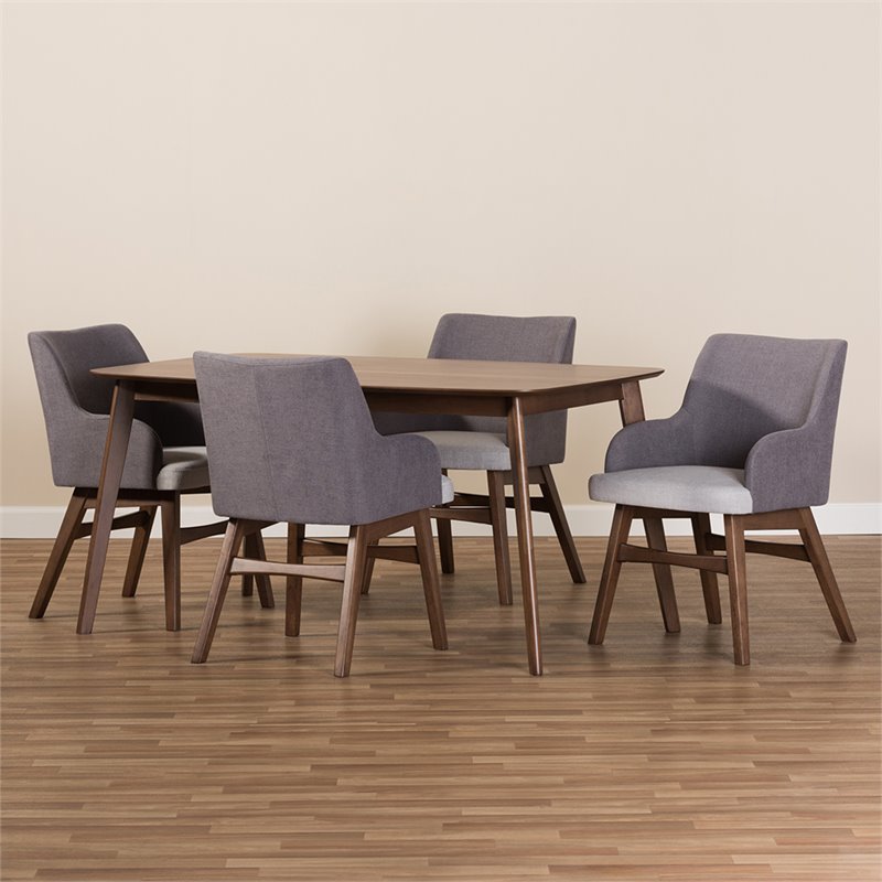 Baxton Studio Monte 5 Piece Dining Set in Gray and Walnut Brown