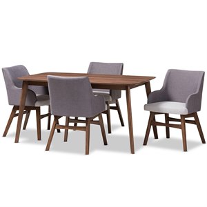 Baxton Studio Monte 5 Piece Dining Set in Gray and Walnut Brown