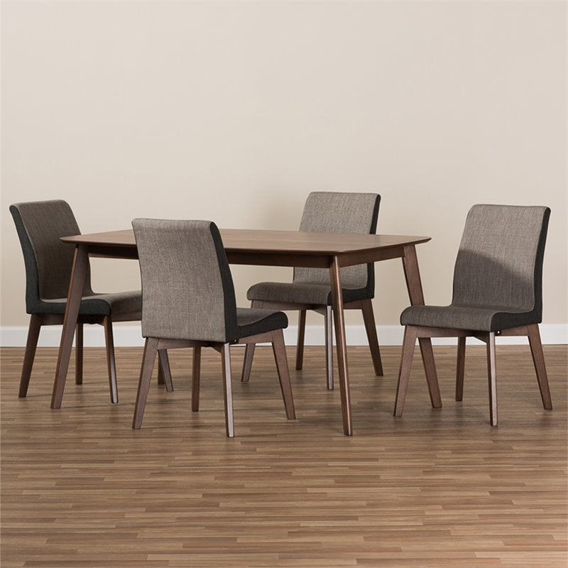 Baxton Studio Kimberly 5 Piece Dining Set in Beige and Walnut Brown