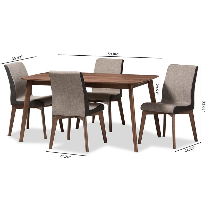 Baxton Studio Kimberly 5 Piece Dining Set in Beige and Walnut Brown