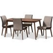 Baxton Studio Kimberly 5 Piece Dining Set in Beige and Walnut Brown