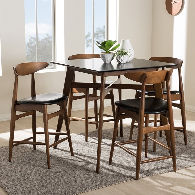 Baxton Studio Flora 5 Piece Counter Height Dining Set in Black