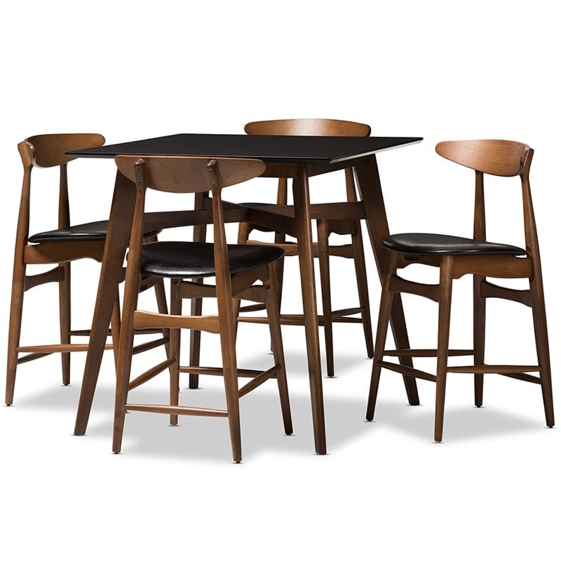 Baxton Studio Flora 5 Piece Counter Height Dining Set in Black