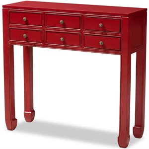 baxton studio pomme 6 drawer console table in red and bronze