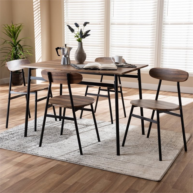 Baxton Studio Darcia 5 Piece Wooden Dining Set in Brown and Matte Black