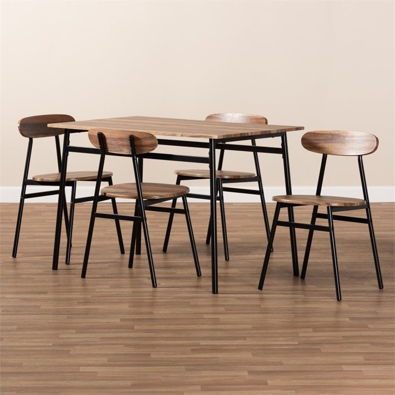 Baxton Studio Darcia 5 Piece Wooden Dining Set in Brown and Matte Black