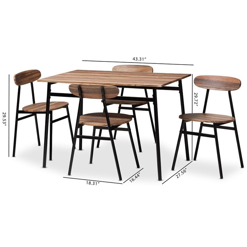 Baxton Studio Darcia 5 Piece Wooden Dining Set in Brown and Matte Black