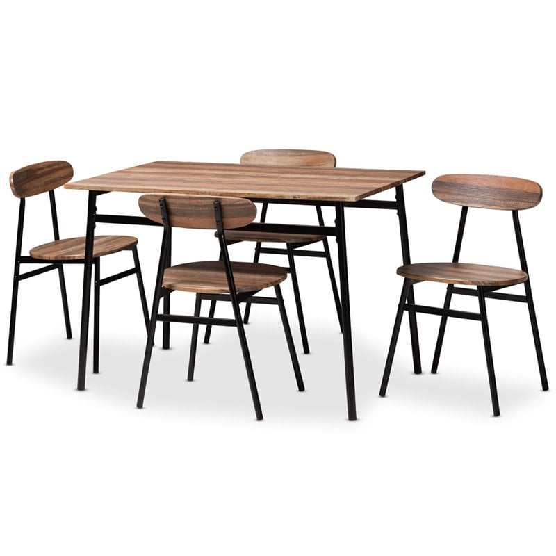 Baxton Studio Darcia 5 Piece Wooden Dining Set in Brown and Matte Black