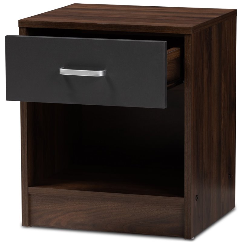 Baxton Studio Hansel 1 Drawer Wood Nightstand in Dark Brown and Dark Grey