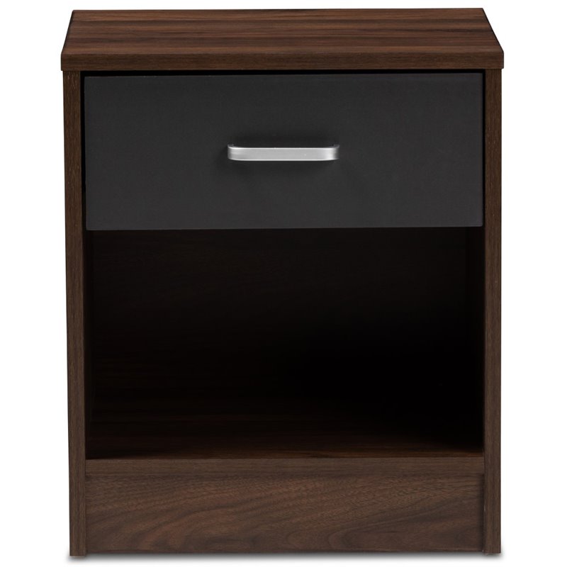 Baxton Studio Hansel 1 Drawer Wood Nightstand in Dark Brown and Dark Grey