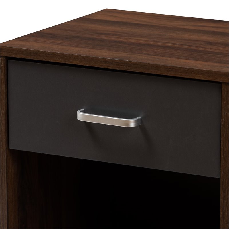 Baxton Studio Hansel 1 Drawer Wood Nightstand in Dark Brown and Dark Grey