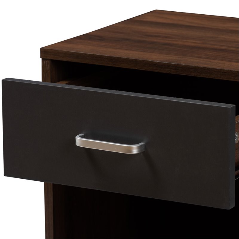 Baxton Studio Hansel 1 Drawer Wood Nightstand in Dark Brown and Dark Grey