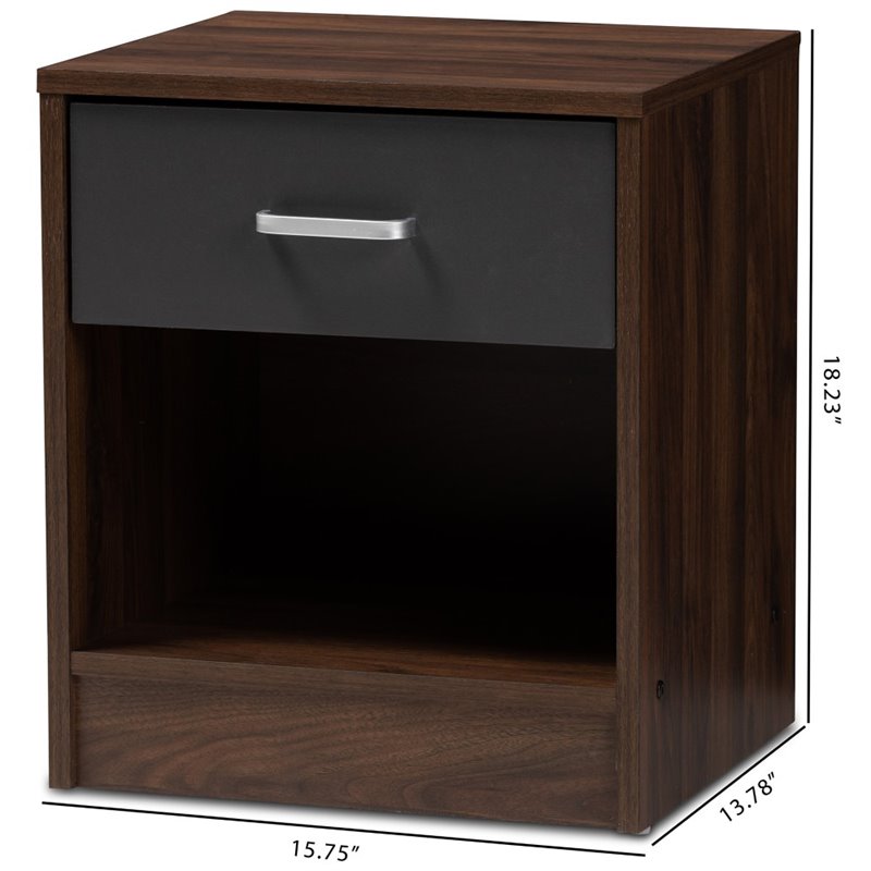 Baxton Studio Hansel 1 Drawer Wood Nightstand in Dark Brown and Dark Grey