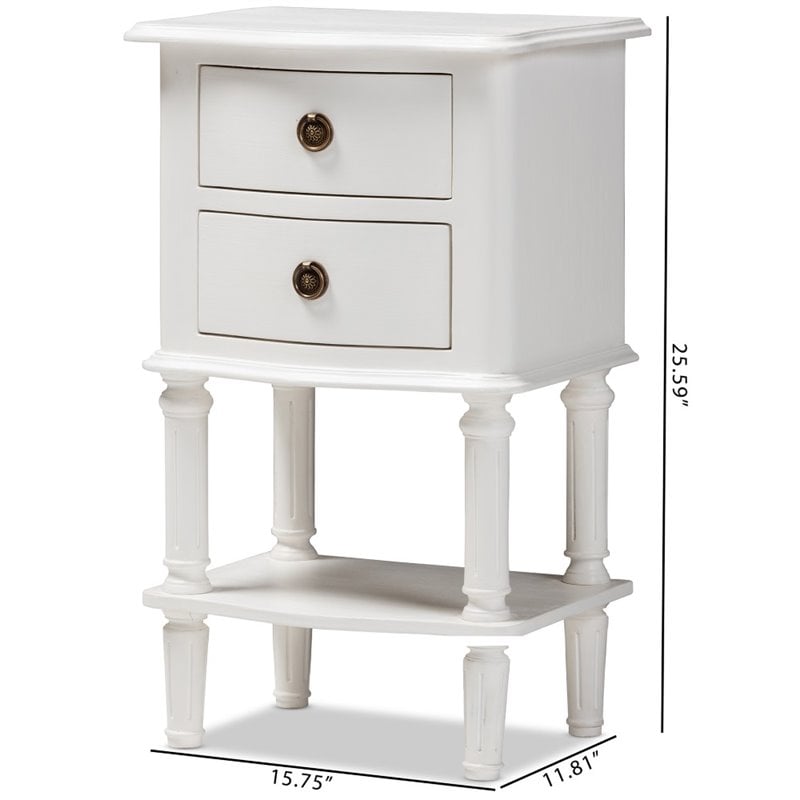 Baxton Studio Audrey 2 Drawer Nightstand in White