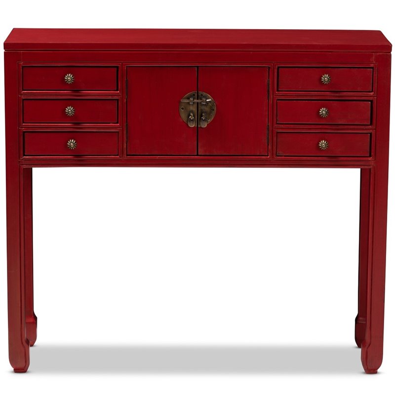 Baxton Studio Melodie 6 Drawer Console Table In Red And Bronze