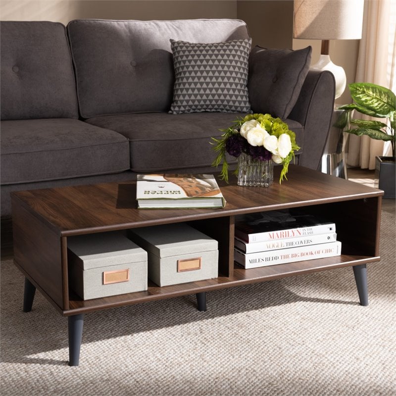 Baxton Studio Pierre Wood Coffee Table in Brown and Dark Grey