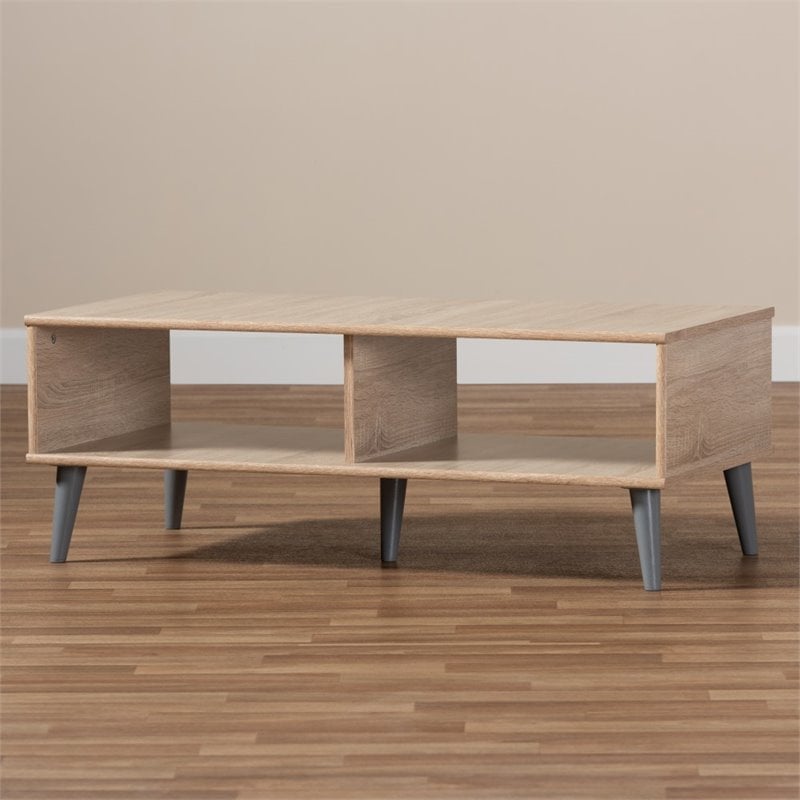 Baxton Studio Pierre Wood Coffee Table in Oak and Light Grey